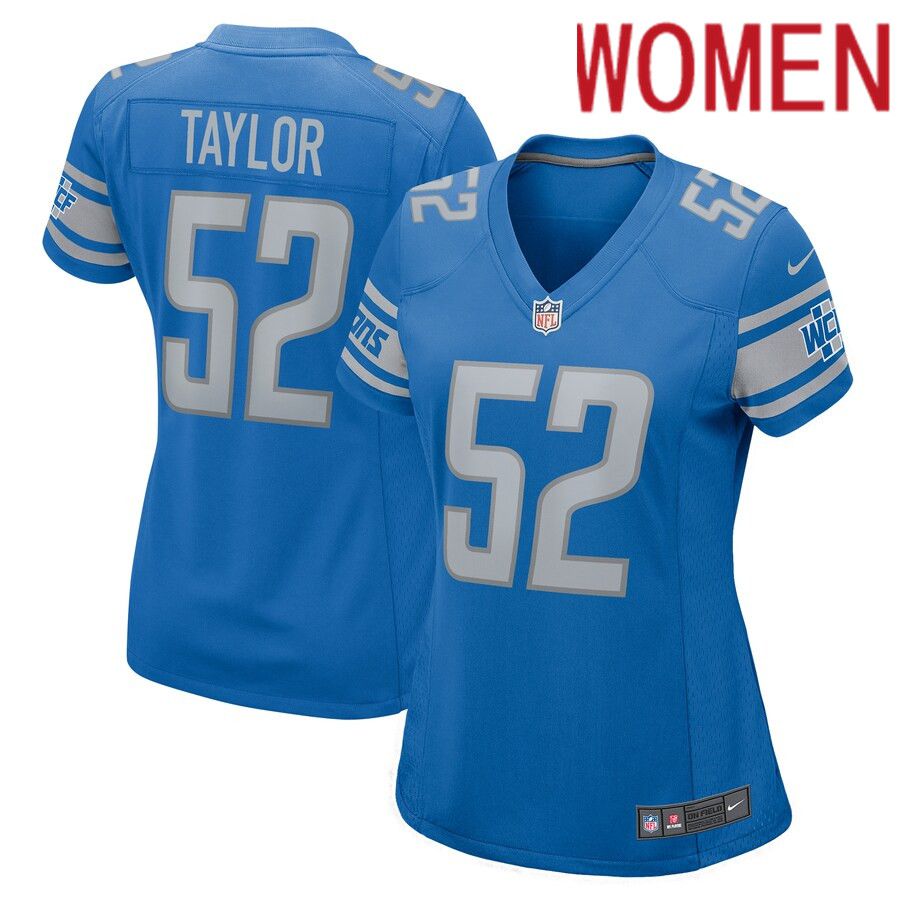 Women Detroit Lions 52 Demetrius Taylor Nike Blue Home Game Player NFL Jersey